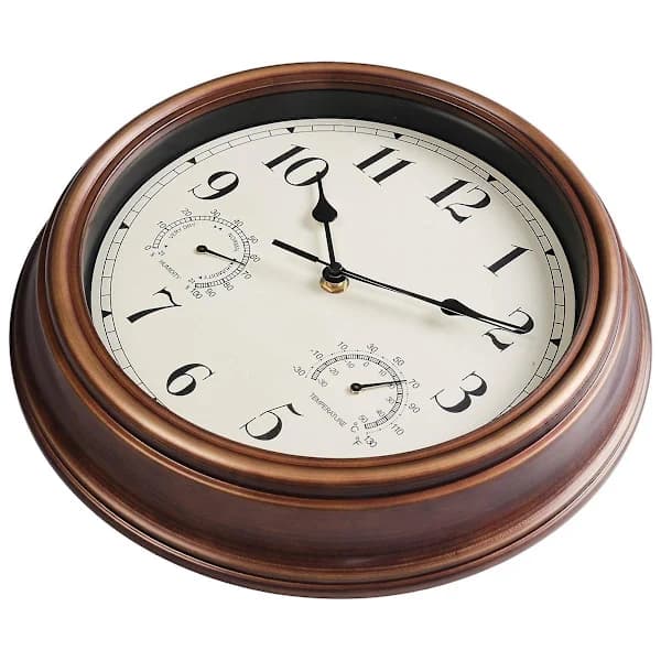 12-inch Wall Clock, Retro Waterproof Clock with Thermometer & Hygrometer, Silent Clock for Indoor/Outdoor, As Shown