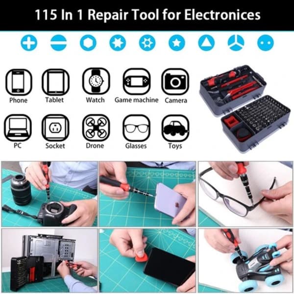 115-in-1 Magnetic Precision Screwdriver Bit Set for Computer and Phone Repair, Blue Blue