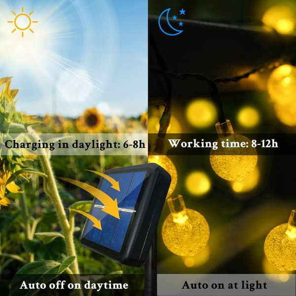 Solcelledrevne Fejelys Udendørs, 12M 100 LED Krystalkugle