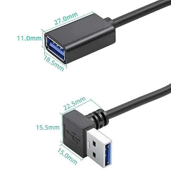 [EN] Universal USB 3.0 Extension Cable with 90-Degree Angle for Home and Office 0.5m Downward Bent