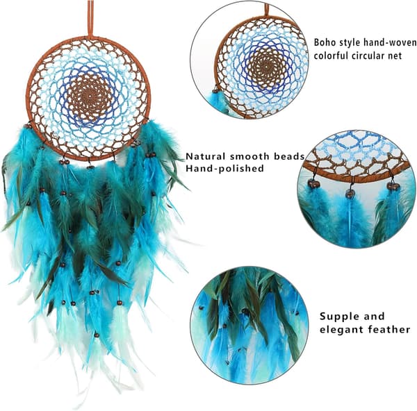 Dream Catcher Large with Colorful Feathers (Blue)