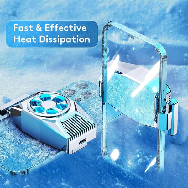 Mobile Phone Cooling Fan, Mobile Phone Cooler, Portable LED Light, Silver KLB