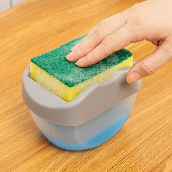 Brush Dish Soap Dispenser Press Type Automatic Liquid Box with Scouring Pad Dish Soap Box Green