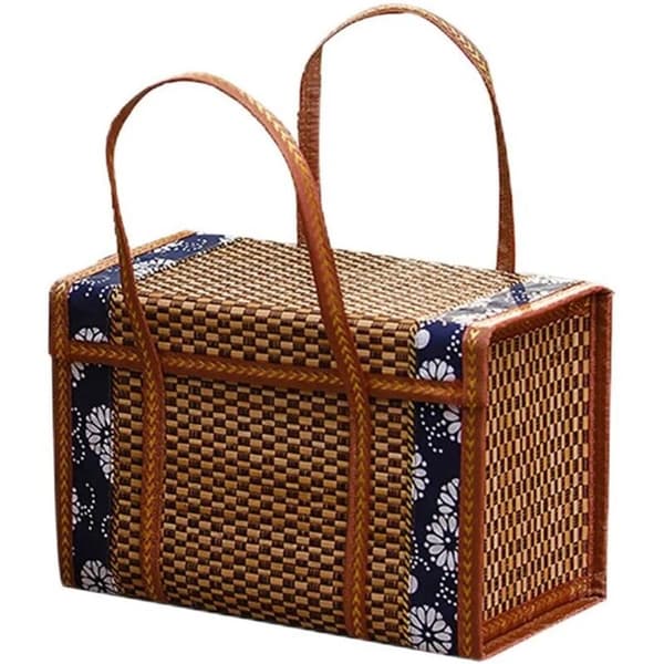 Wicker Picnic Basket with Handle for Fruit, Shopping, Food, Wicker Grass, Foldable Bamboo Basket