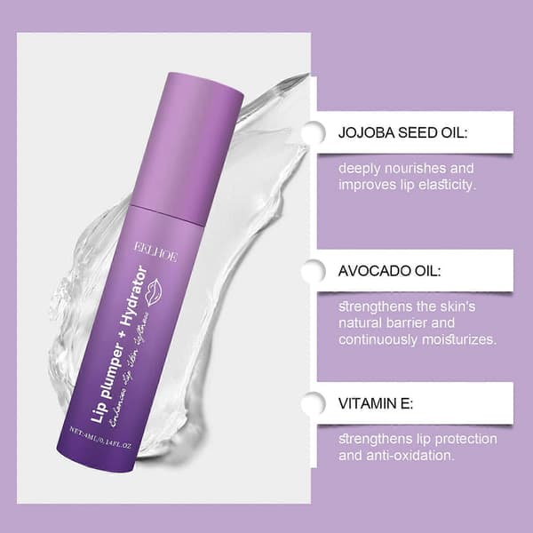 Lip Plumper + Moisturizing Lip Balm, Plump Lips, Cooling and Non-sticky Formula