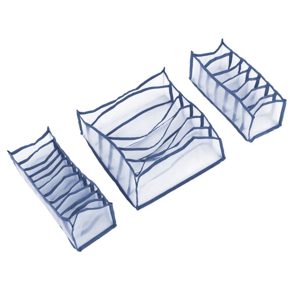 3-piece foldable underwear storage box set with compartments for socks, bras, drawer organizer, grey