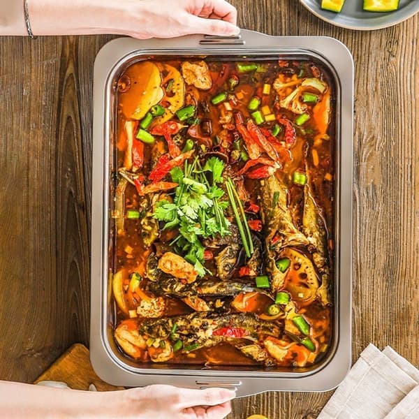 Stainless Steel Food Tray with Handle Rustproof Durable Food Storage Tray for Home Kitchen