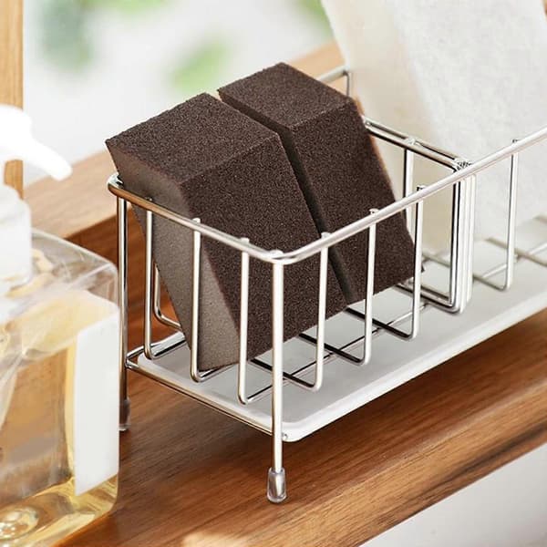 Sink Sponge Holder Caddy Organizer with Removable Drain Tray Drain Basket