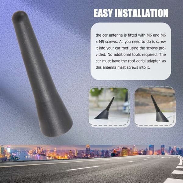 Universal Car Antenna, Small Short 6.5 cm (2.5 inches), Mini Car Accessories, FM/AM Inputs M5 M6, Black