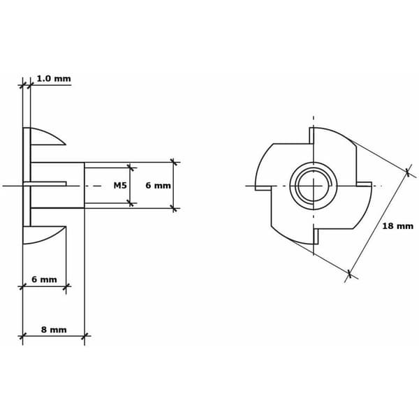 Mutter Mutter 4-punkts Mutter Tilkobling M5 x 8 mm 50 stk KLB
