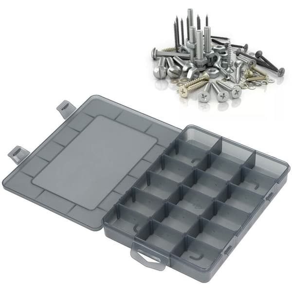 Small Parts Organizer, 18 Compartments, Robust Tool Box Organizer, Removable Dividers, Easy to Carry, Child-Safe Transparent Arc Corner (S)