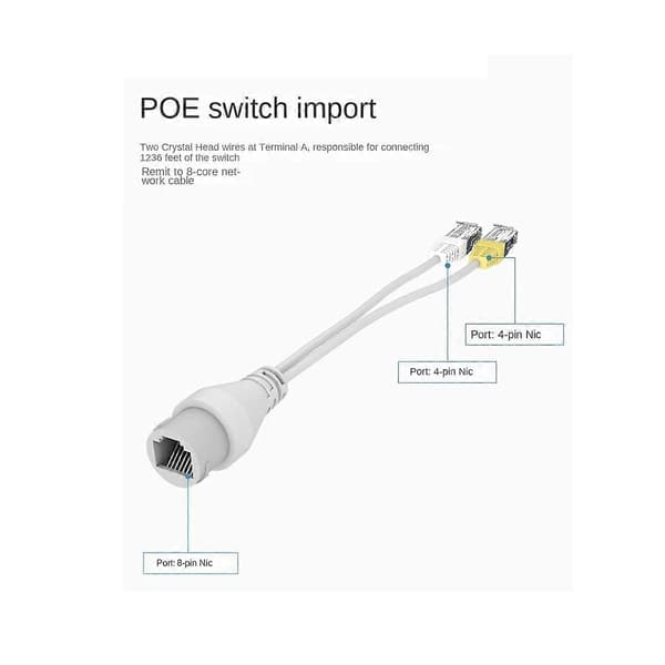2-in-1 POE Camera Simplified Cable Connector Splitter Cable Connector Three-way RJ45 Head POE Camera