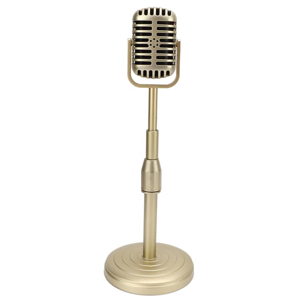 Simulation Old-fashioned Microphone Model with Stable Base and Support Rod Retro Style Mic Prop Set for Photography Gold