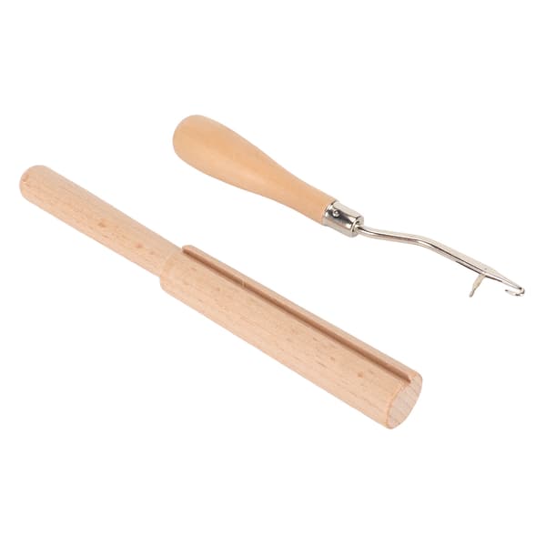 Wooden Bent Latch Hook, Smoothing Handle, Strong Wood, Multifunctional Bent Crochet Hook with Thread Cutter for Craft DIY