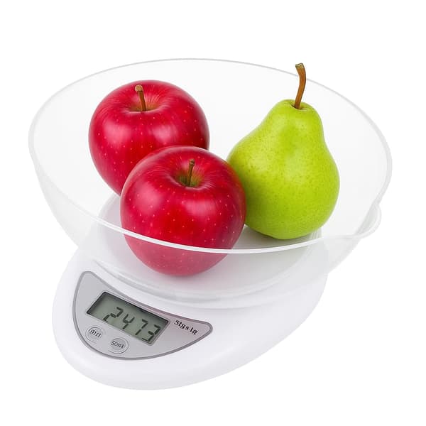High-Precision Electronic Kitchen Scale, LCD Display, 5 kg Load, 800 ml Bowl Capacity, 5 Units and Tare Function, White