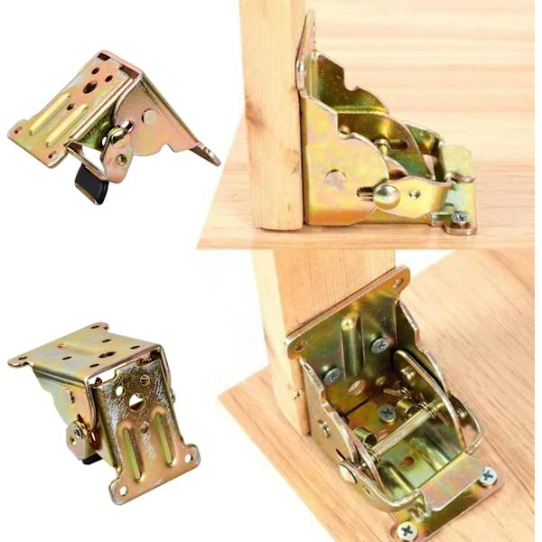 4 Pieces 90 Degree Self-Locking Folding Hinges, Folding Table Leg Bracket, Self-Locking Hinge Hardware, Folding Table Leg with S