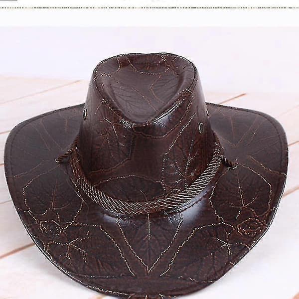 PU-læder, western cowboyhat, åndbar udendørskasket, brun