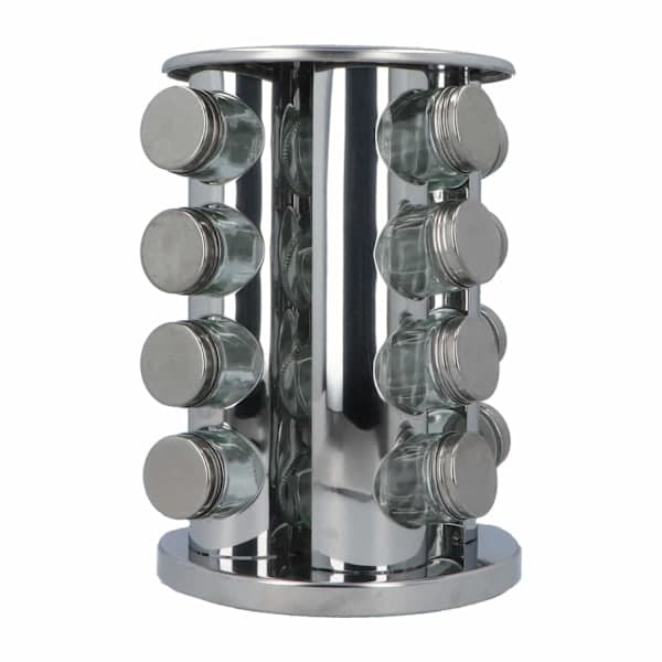 Rotating Stainless Steel Spice Carousel - 16 Jars Silver