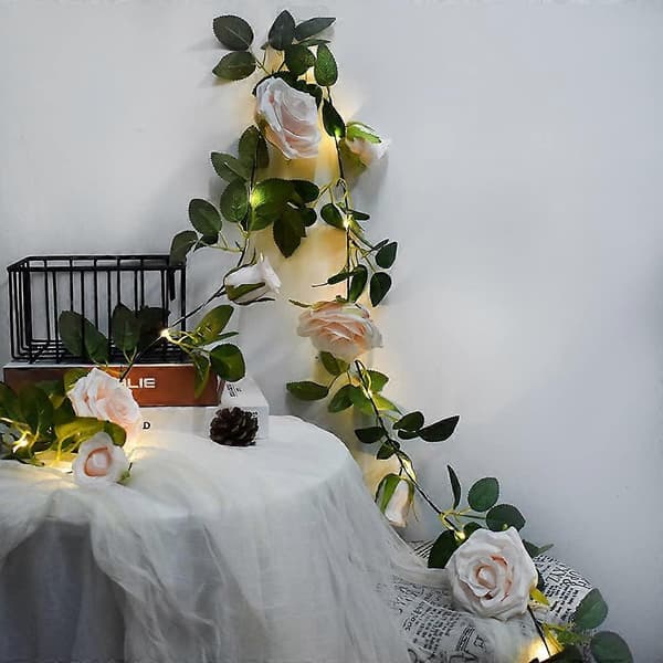 Fargerike Rose String Lights Kunstig Blomsterkrans med LED-lys