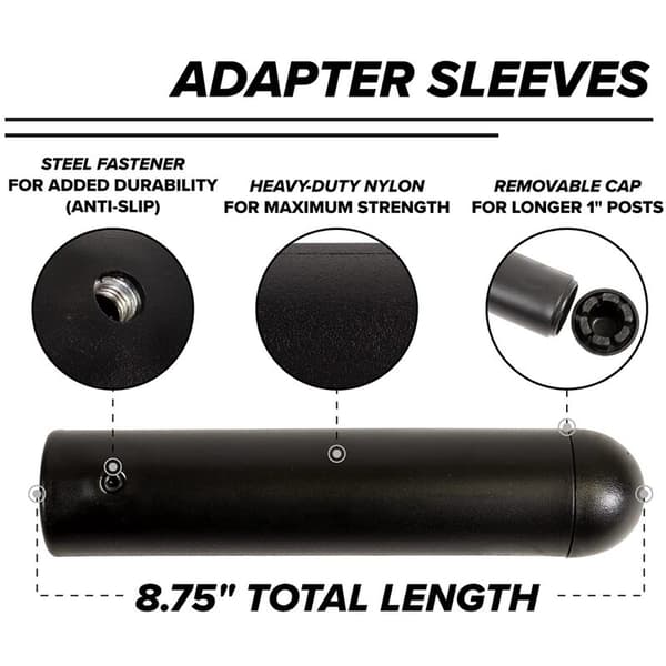 8\" Adaptermuffe - Konverterer 1\" stænger eller stolper til 2\" stænger eller stolper, aftagelig endehætte til længere stolper.