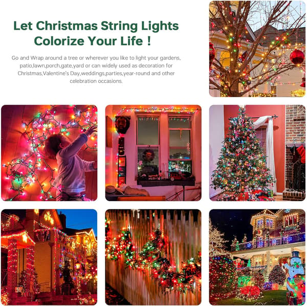 Christmas Lighting, Clear Outdoor Lighting, 2-pack 7m 100 Green String Switchable Lights, UL-Approved Christmas Tree Lights for