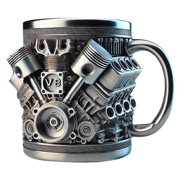 Personalized Stainless Steel Mug with Engine Theme, Creative 3D Car Engine V8
