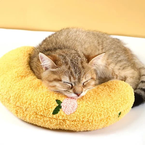 Pet Pillow - Soft Plush Pet Pillow - Cute Patterned Pet Mat - Comfortable Neck Support - Suitable for Cats and Dogs - Yellow