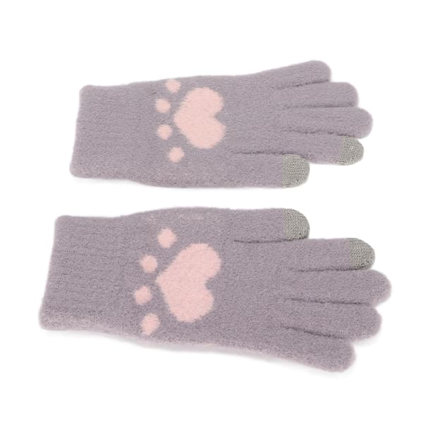 Cute Cat Paw Pattern Touch Screen Gloves Breathable Soft Imitation Mink Warm Thick Gloves Purple