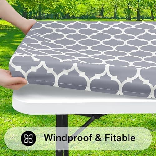 Rektangulær Picnicdug, Vandtæt Elastisk Pasform til 6 Fods Bord, Aftørrelig Flanelbagside Vinyldug