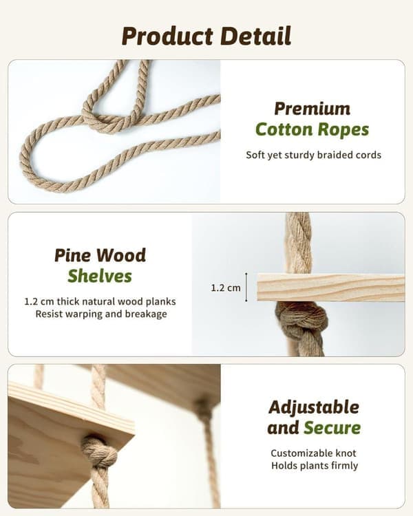 5-Layer Macrame Hanging Plant Shelf for Window - Handmade Plant Stand & Indoor Plant Holder