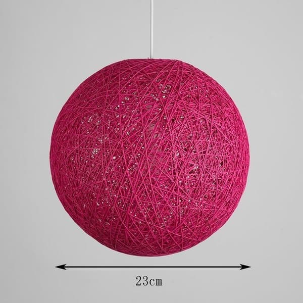 Sisal loftlampe, rund lampeskærm, rattan krone, diameter (rosarød, 23cm)