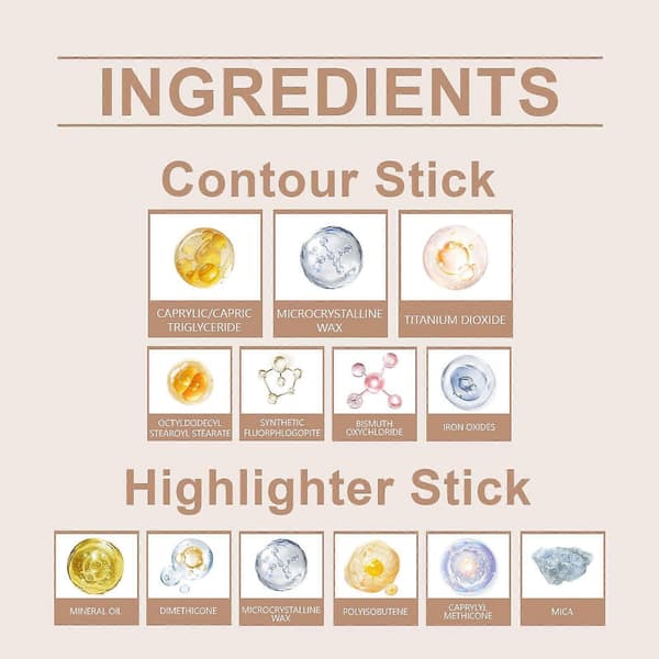 Zephoco 2-i-1 Creme Highlighting Og Konturering Dobbeltendet Stick Creme Farve Naturlig Lys Bronzefarve Til At Forme Ansigtet