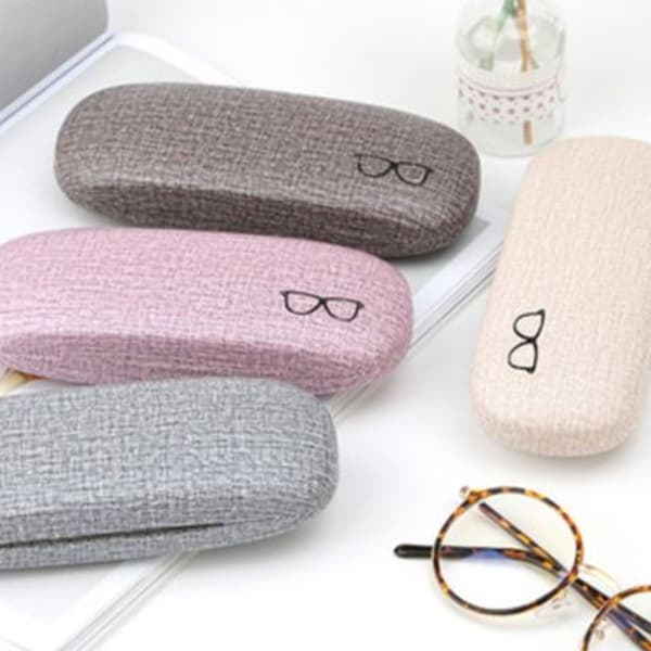 Eyeglass Case, Hard Shell Glasses Case, Linen Fabric Protective Case KLB
