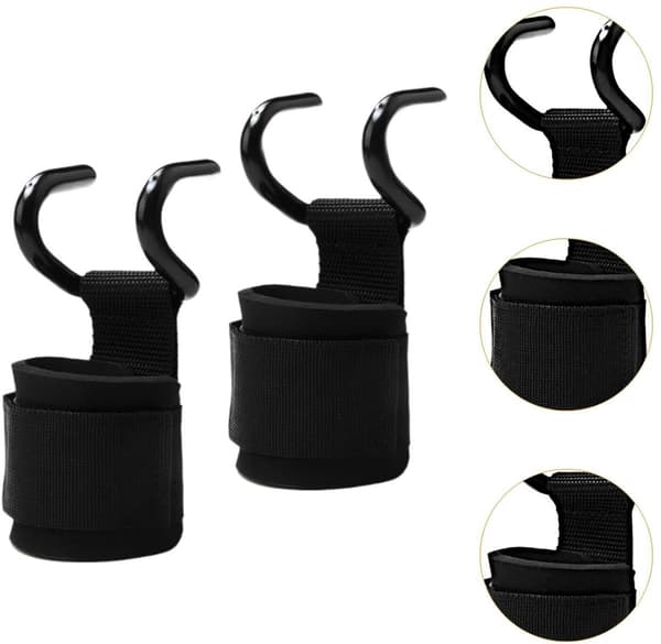 Weightlifting Hooks with Steel Grip and Padded Wrist Support for Deadlifts, Pull-ups, Gym Training, Black, One Size, Pair