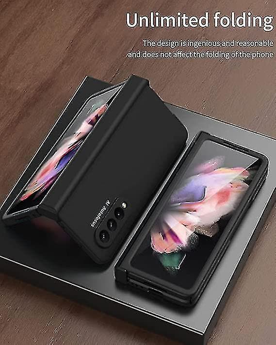 Galaxy Z Fold 3 Case, Hinge Protection, Rugged PC Shell with Screen Protector, Full Protection (Black)