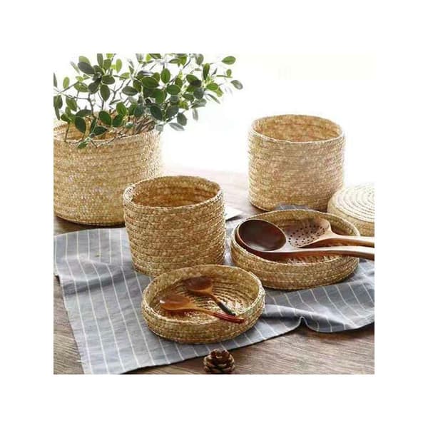 Woven Storage Basket with Lid, Handmade Straw Snack Organizer Storage Box, Laundry Baskets, Rattan Storage Flower Basket