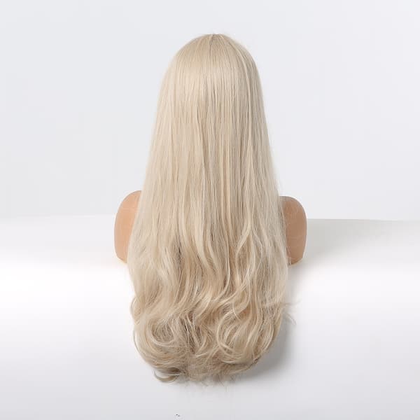 Lang og bølget parykk med pannelugg for kvinner