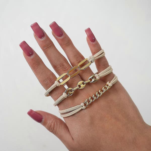 3 stk Boho Armbånd Hårbånd til Kvinder med Beige Sorte Elastiske Hårbånd Armbånd til Tykt Hår (guld)