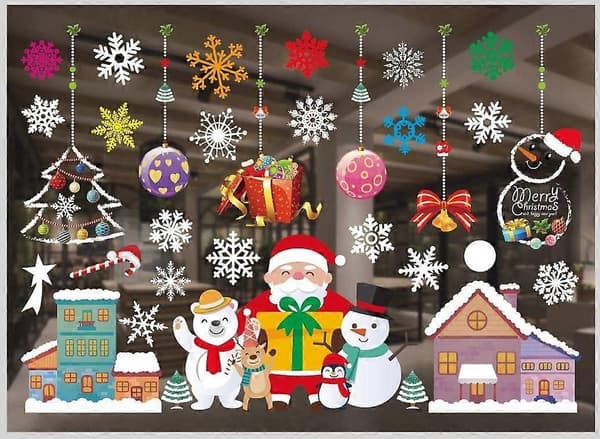 Christmas Window Decals, Christmas Window Sticker, Snowflake Snowman Santa Reindeer Window