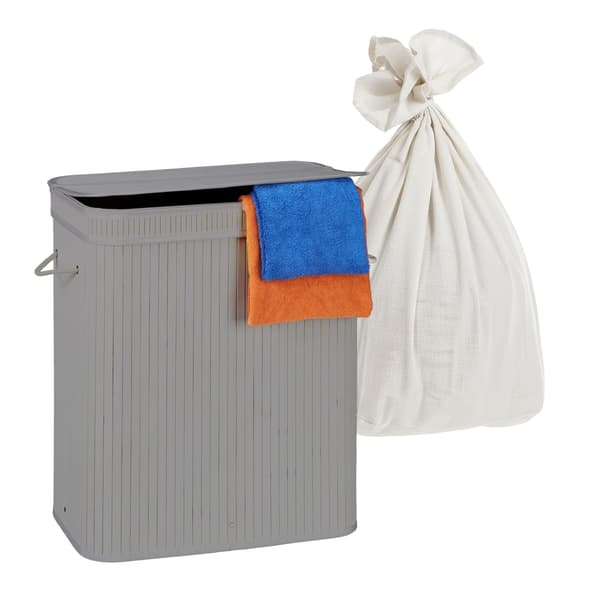 Bamboo Laundry Basket, 2 Compartments, Foldable 3010