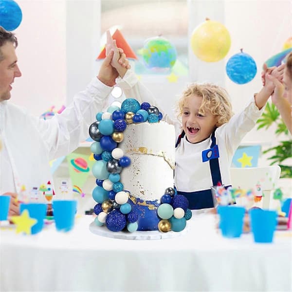 56 stk. kulekake-topper, kuleformede kake-topper, perlekuler, muffins-kakeinnlegg, dekorasjon til bursdagsfest, bryllup, blå