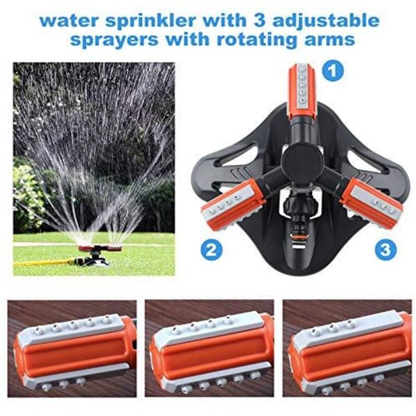 360° roterende havesprinkler med 3 arme til plænevanding Kompatibel med de fleste mærker