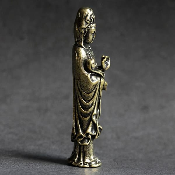 Miniatyr Yin Bodhisattva bronse statue for landskapsdekorasjon antikk bronsevare