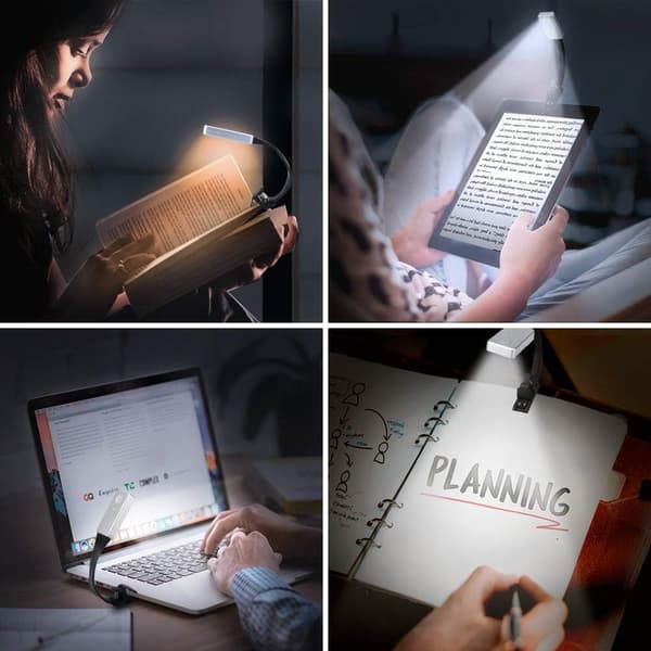 LED-leselys, oppladbart leselys med klemme