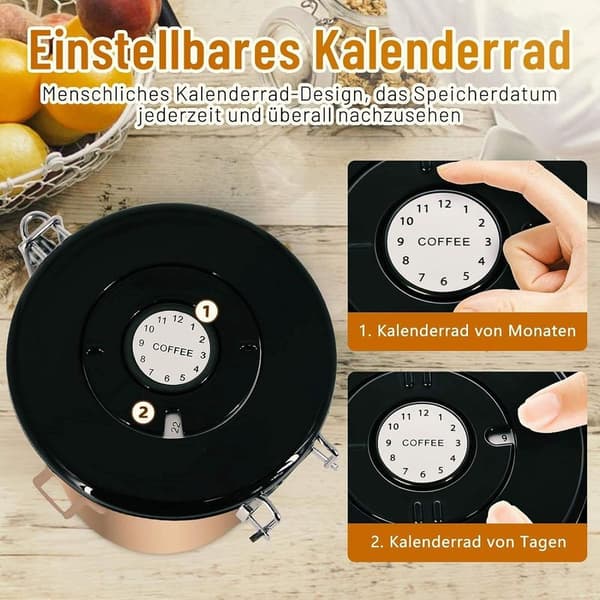 Kaffebeholder, kaffeboks, aromalukket, 500 g bønner, kaffeboks, lufttett, rustfritt stål