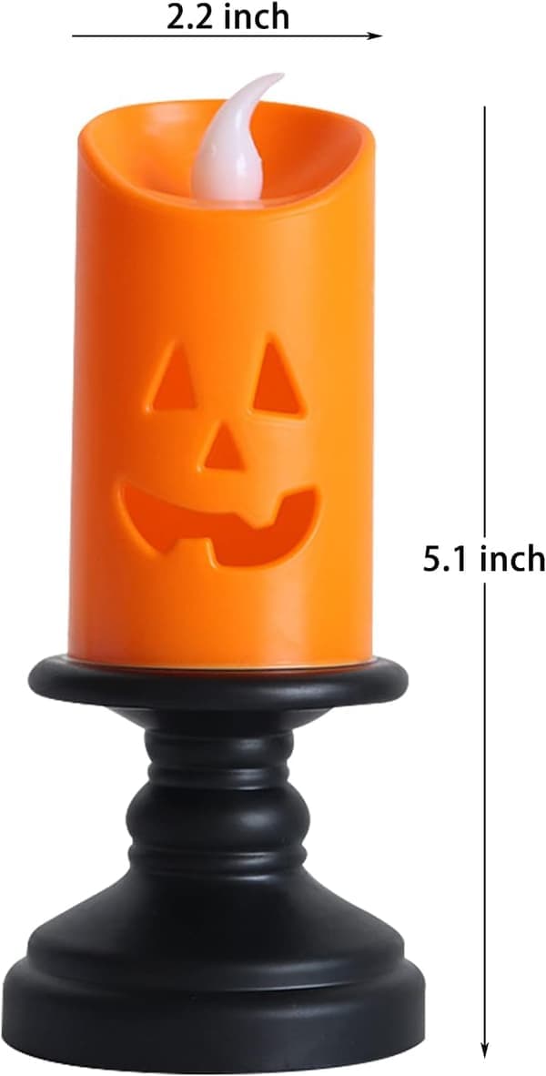 12-paknings gresskarlys, flammeløst LED-lys, oransje, Halloween-dekorasjon