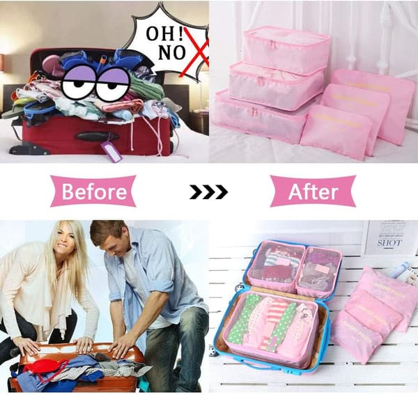 Resväska Organizer Pack, 6-pack Resväska Packkuber Set för Kläder Resväskor Organisationsförvaringsväskor Rosa