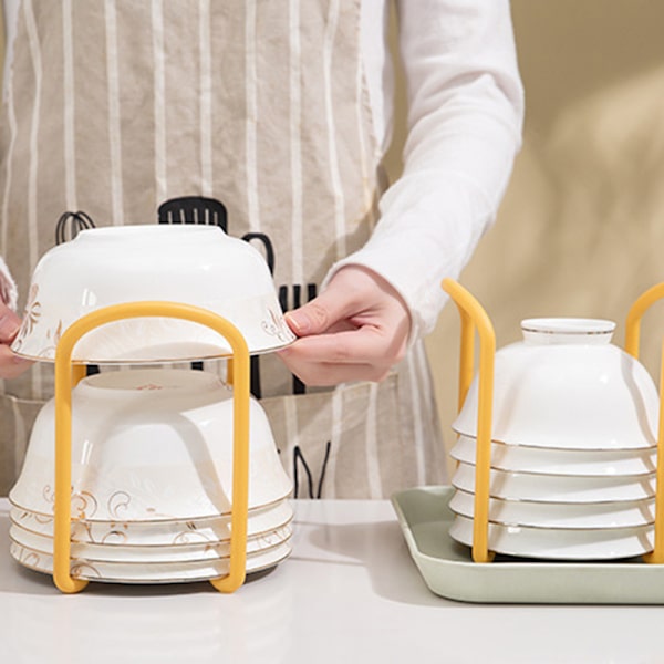 Retractable Bowl Rack Multifunctional Drain Tableware Storage Holder for Dinner Plate Practical Kitchen Gadgets Yellow Yellow