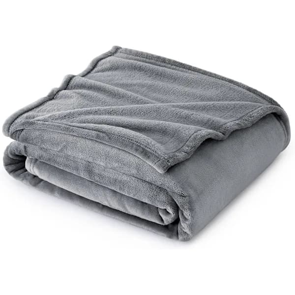 Fleece tæppe til sofa - Bløde, hyggelige og fluffy tæpper til seng, varme enkelttæpper til voksne, sølvgrå