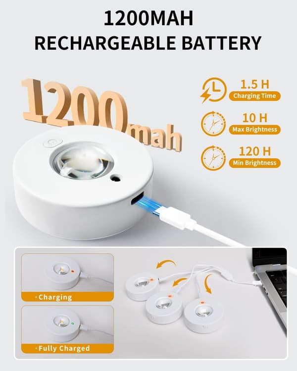 Under Cabinet Kitchen Lighting Rechargeable Wireless Puck Lights with Remote, 3 Color Temperatures Battery Operated LED Dimmable Push Lights Round Sticks